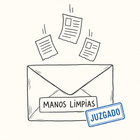 Sobre de denuncia «MANOS LIMPIAS» con sello «JUZGADO» y recortes de prensa